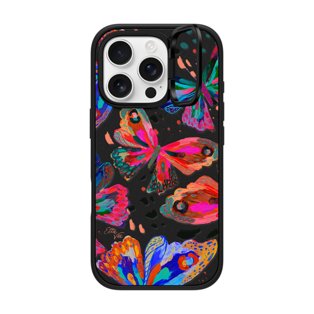 EttaVee x CASETiFY iPhone 16 Pro ケース マットブラック インパクトリングスタンドケース MagSafe対応 Colorflies by EttaVee