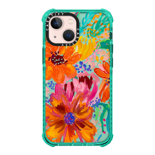 EttaVee x CASETiFY iPhone 13 Mini ケース ティール ウルトラインパクトケース EttaVee Watercolor Fleurs