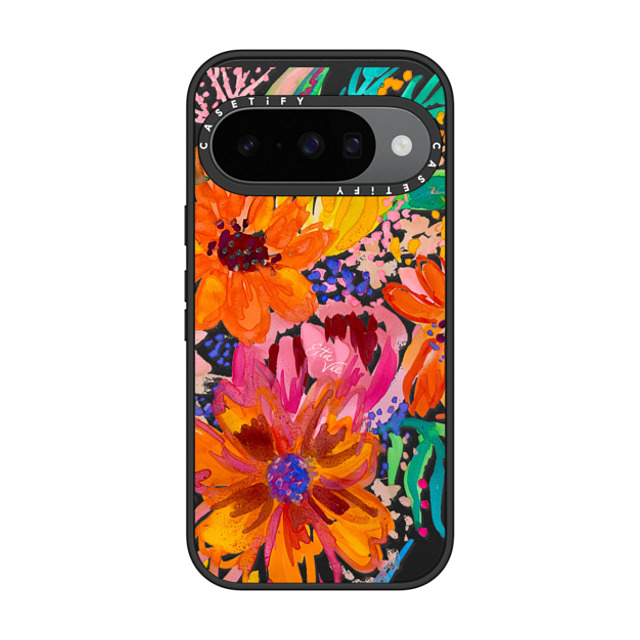 EttaVee x CASETiFY Pixel 10 ケース Floral,Fine Art マットブラック Impact Magnetic Case EttaVee Watercolor Fleurs
