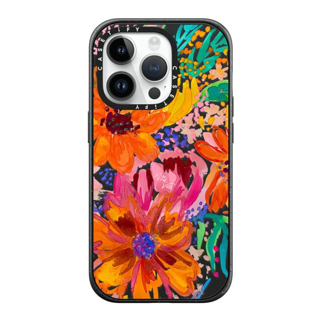 EttaVee x CASETiFY iPhone 14 Pro ケース マットブラック インパクトケース MagSafe対応 EttaVee Watercolor Fleurs
