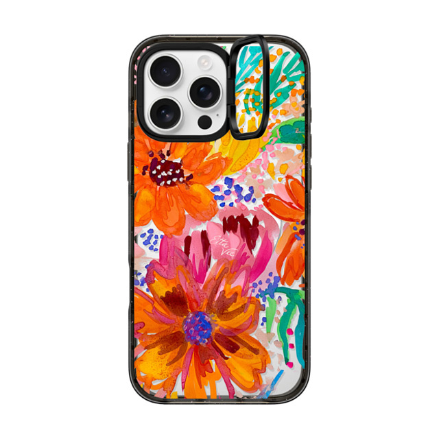 EttaVee x CASETiFY iPhone 16 Pro Max ケース ブラック インパクトリングスタンドケース MagSafe対応 EttaVee Watercolor Fleurs