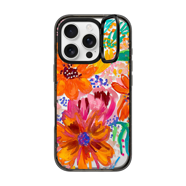 EttaVee x CASETiFY iPhone 16 Pro ケース ブラック インパクトリングスタンドケース MagSafe対応 EttaVee Watercolor Fleurs