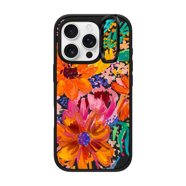 EttaVee x CASETiFY iPhone 16 Pro ケース マットブラック インパクトリングスタンドケース MagSafe対応 EttaVee Watercolor Fleurs