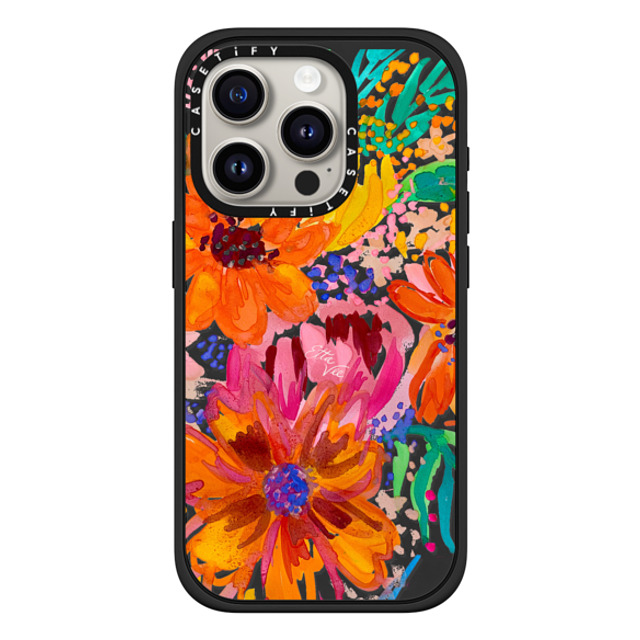 EttaVee x CASETiFY iPhone 15 Pro ケース マットブラック インパクトケース MagSafe対応 EttaVee Watercolor Fleurs