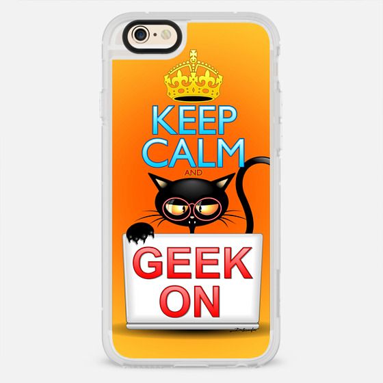 Keep Calm and Geek On Fun Cartoon Cat - 