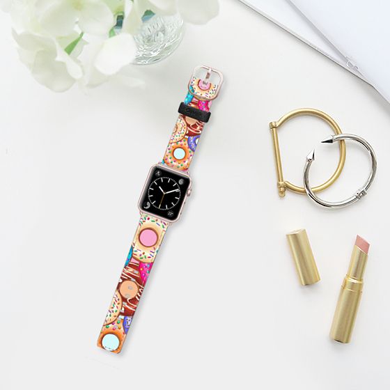 Donuts Punchy Pastel flavours Pattern - Saffiano Leather Watch Band