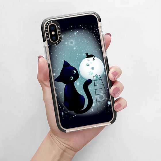 iPhone XS Cases - Blue Kitty Dream on the Moon