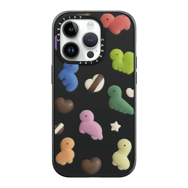 PETTYDUST x CASETiFY iPhone 14 Pro ケース マットブラック インパクトケース MagSafe対応 Valentine with the Dinosaur Guardians