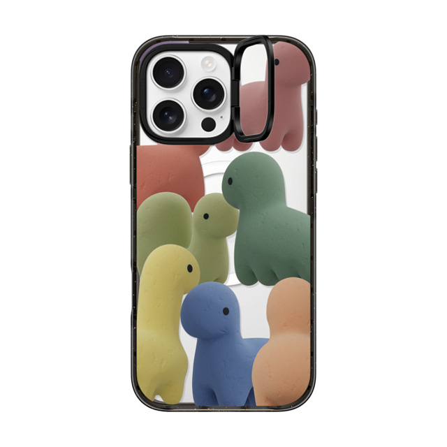 PETTYDUST x CASETiFY iPhone 16 Pro Max ケース ブラック インパクトリングスタンドケース MagSafe対応 Sponge guardian dinosaur