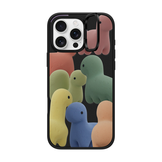 PETTYDUST x CASETiFY iPhone 16 Pro Max ケース マットブラック インパクトリングスタンドケース MagSafe対応 Sponge guardian dinosaur