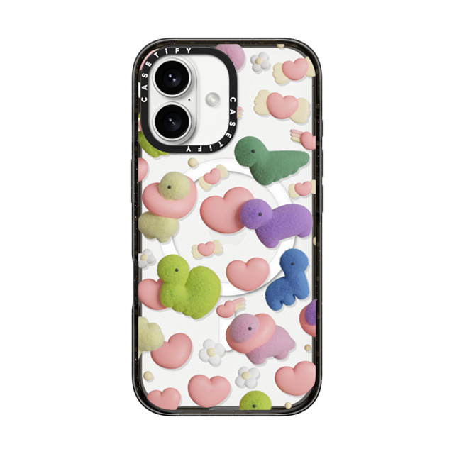 PETTYDUST x CASETiFY iPhone 16 ケース ブラック インパクトケース MagSafe対応 We are small but precious dinosaurs!