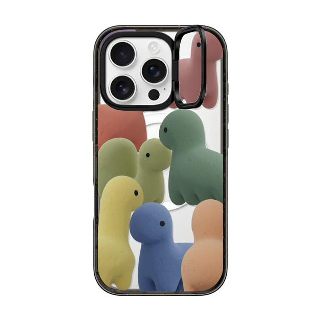 PETTYDUST x CASETiFY iPhone 16 Pro ケース ブラック インパクトリングスタンドケース MagSafe対応 Sponge guardian dinosaur