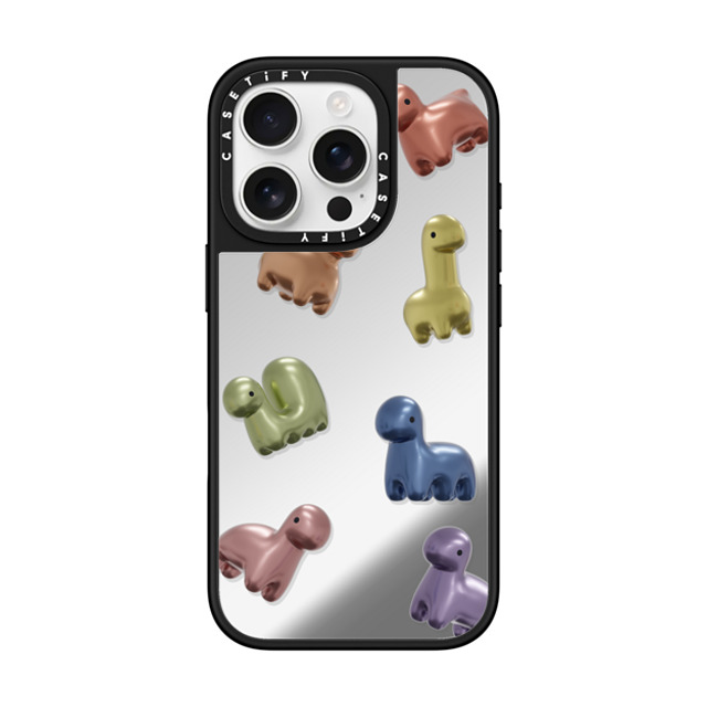 PETTYDUST x CASETiFY iPhone 16 Pro ケース Cartoon Silver on Black ミラーケース MagSafe対応 metal guardian dinosaur Father's Day PETTYDUST x CASETiFY iPhone 16 Pro ケース Cartoon Silver on Black ミラーケース MagSafe対応 metal guardian dinosaur Father's Day