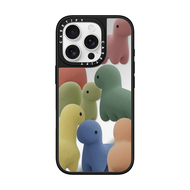 PETTYDUST x CASETiFY iPhone 16 Pro ケース Silver on Black ミラーケース MagSafe対応 Sponge guardian dinosaur