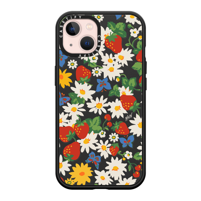 HVN by Harley Viera-Newton x CASETiFY iPhone 13 ケース マットブラック インパクトケース MagSafe対応 Strawberry Daisy