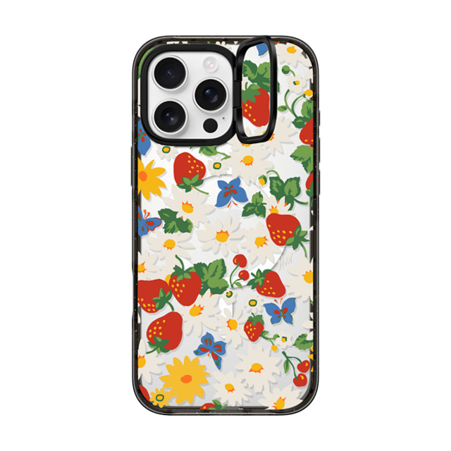 HVN by Harley Viera-Newton x CASETiFY iPhone 16 Pro Max ケース ブラック インパクトリングスタンドケース MagSafe対応 Strawberry Daisy