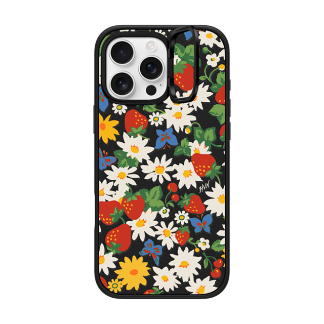 HVN by Harley Viera-Newton x CASETiFY iPhone 16 Pro Max ケース マットブラック インパクトリングスタンドケース MagSafe対応 Strawberry Daisy