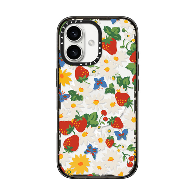 HVN by Harley Viera-Newton x CASETiFY iPhone 16 ケース ブラック インパクトケース MagSafe対応 Strawberry Daisy