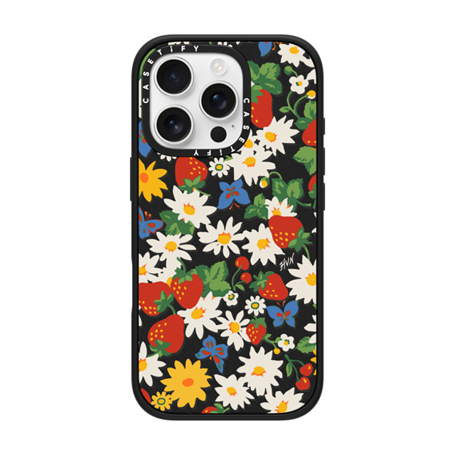 HVN by Harley Viera-Newton x CASETiFY iPhone 16 Pro ケース マットブラック インパクトケース MagSafe対応 Strawberry Daisy