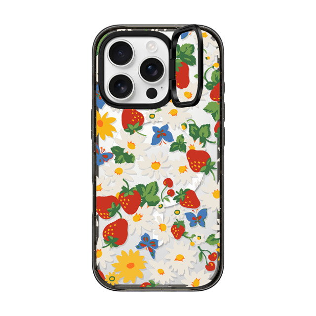 HVN by Harley Viera-Newton x CASETiFY iPhone 16 Pro ケース ブラック インパクトリングスタンドケース MagSafe対応 Strawberry Daisy