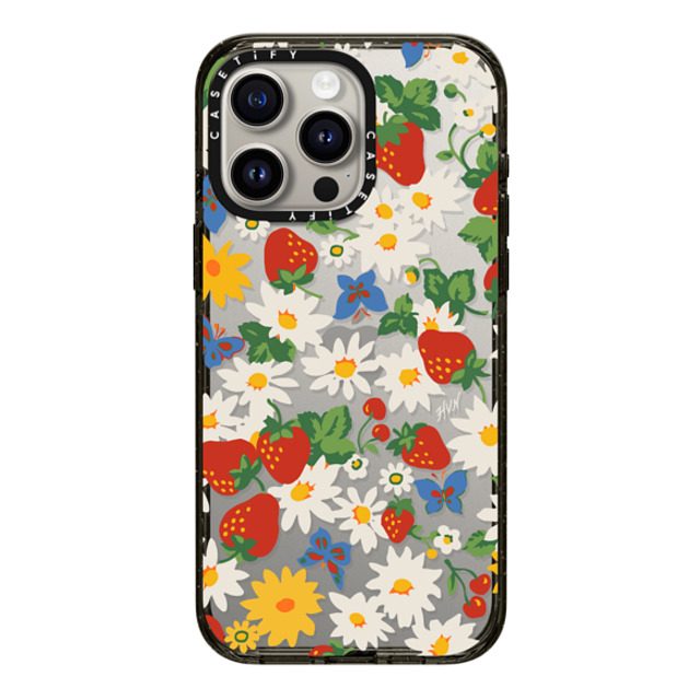 HVN by Harley Viera-Newton x CASETiFY iPhone 15 Pro Max ケース ブラック インパクトケース Strawberry Daisy