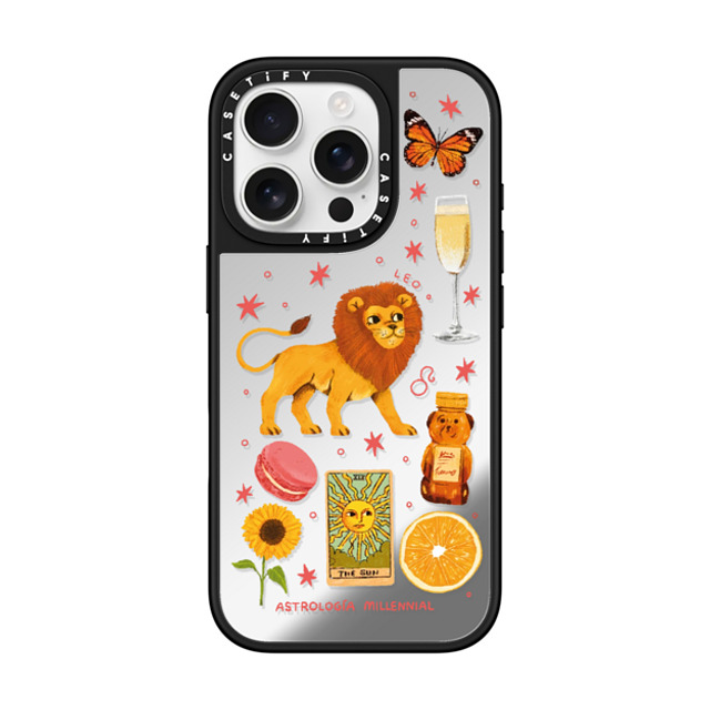 astrologiamillennial x CASETiFY iPhone 16 Pro Case Silver on Black ミラーケース MagSafe対応 Leo Father's Day astrologiamillennial x CASETiFY iPhone 16 Pro Case Silver on Black ミラーケース MagSafe対応 Leo Father's Day