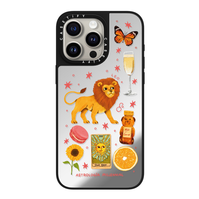 astrologiamillennial x CASETiFY iPhone 15 Pro Max Case Silver on Black ミラーケース MagSafe対応 Leo astrologiamillennial x CASETiFY iPhone 15 Pro Max Case Silver on Black ミラーケース MagSafe対応 Leo