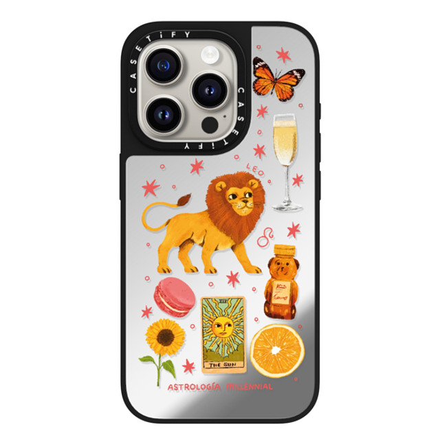 astrologiamillennial x CASETiFY iPhone 15 Pro Case Silver on Black ミラーケース MagSafe対応 Leo astrologiamillennial x CASETiFY iPhone 15 Pro Case Silver on Black ミラーケース MagSafe対応 Leo