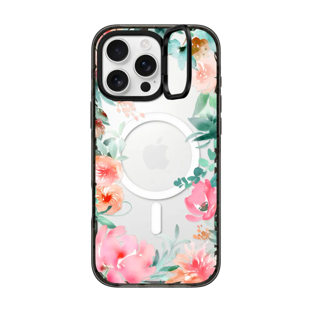 Impact Ring Stand iPhone 16 Pro Max Case MagSafe Compatible - Lush Floral Watercolor Transparent by Julie Song Ink