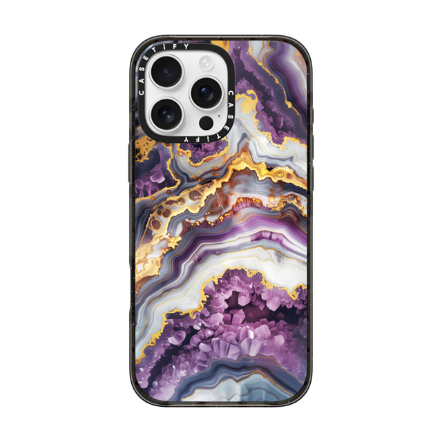 Nature Magick x CASETiFY iPhone 16 Pro Max ケース ブラック インパクトケース MagSafe対応 Purple Amethyst Crystal Marble