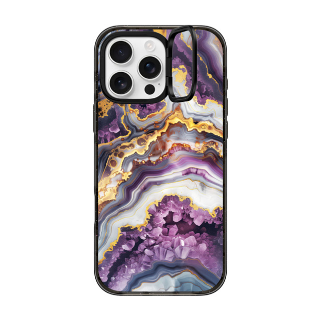 Nature Magick x CASETiFY iPhone 16 Pro Max ケース ブラック インパクトリングスタンドケース MagSafe対応 Purple Amethyst Crystal Marble