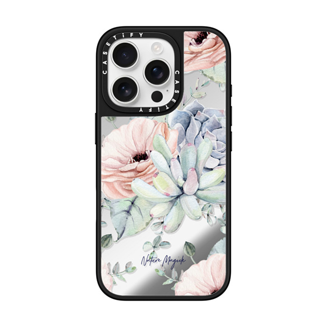 Nature Magick x CASETiFY iPhone 16 Pro Case Floral Silver on Black ミラーケース MagSafe対応 Pretty Succulents by Nature Magick Father's Day Nature Magick x CASETiFY iPhone 16 Pro Case Floral Silver on Black ミラーケース MagSafe対応 Pretty Succulents by Nature Magick Father's Day