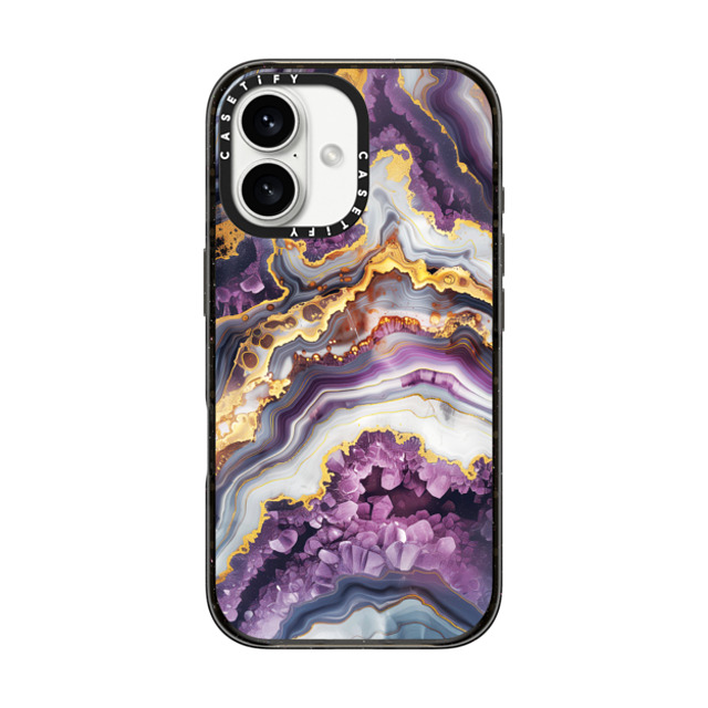 Nature Magick x CASETiFY iPhone 16 ケース ブラック インパクトケース MagSafe対応 Purple Amethyst Crystal Marble