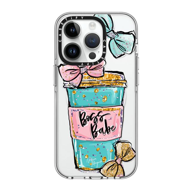 Nature Magick x CASETiFY iPhone 14 Pro Case Clear Clear Case MagSafe Compatible Boss Babe Coffee Cup with Bows Gold Teal Pink by Nature Magick Nature Magick x CASETiFY iPhone 14 Pro Case Clear Clear Case MagSafe Compatible Boss Babe Coffee Cup with Bows Gold Teal Pink by Nature Magick