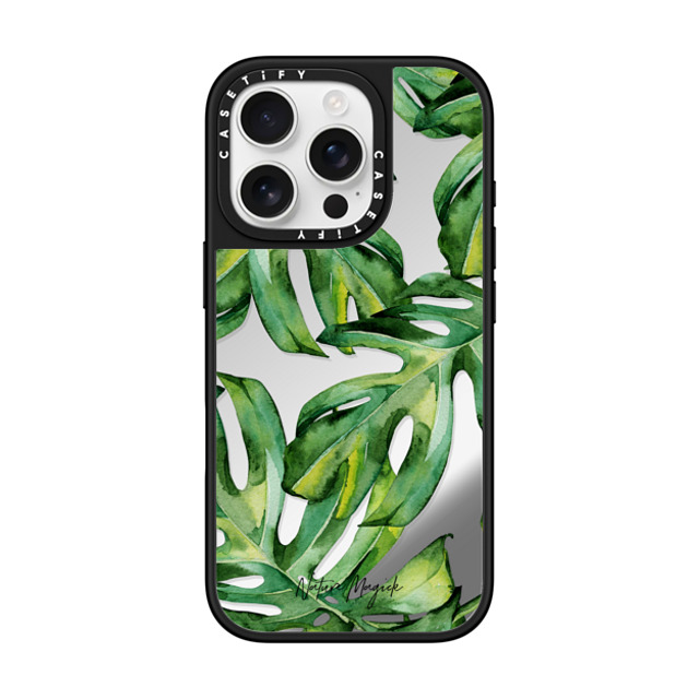 Nature Magick x CASETiFY iPhone 16 Pro Case Silver on Black ミラーケース MagSafe対応 Green Monstera by Nature Magick Back to School Nature Magick x CASETiFY iPhone 16 Pro Case Silver on Black ミラーケース MagSafe対応 Green Monstera by Nature Magick Back to School