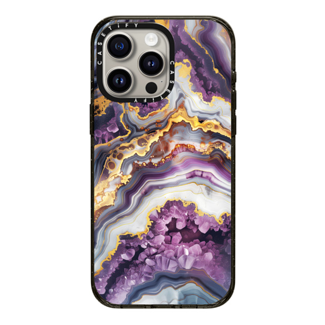 Nature Magick x CASETiFY iPhone 15 Pro Max ケース ブラック インパクトケース MagSafe対応 Purple Amethyst Crystal Marble