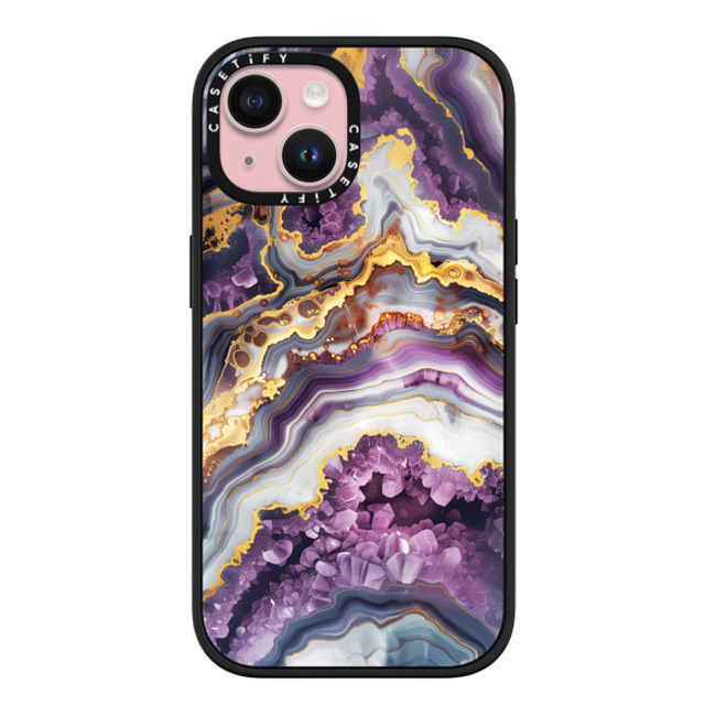 Nature Magick x CASETiFY iPhone 15 ケース マットブラック インパクトケース MagSafe対応 Purple Amethyst Crystal Marble