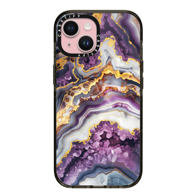 Nature Magick x CASETiFY iPhone 15 ケース ブラック インパクトケース Purple Amethyst Crystal Marble