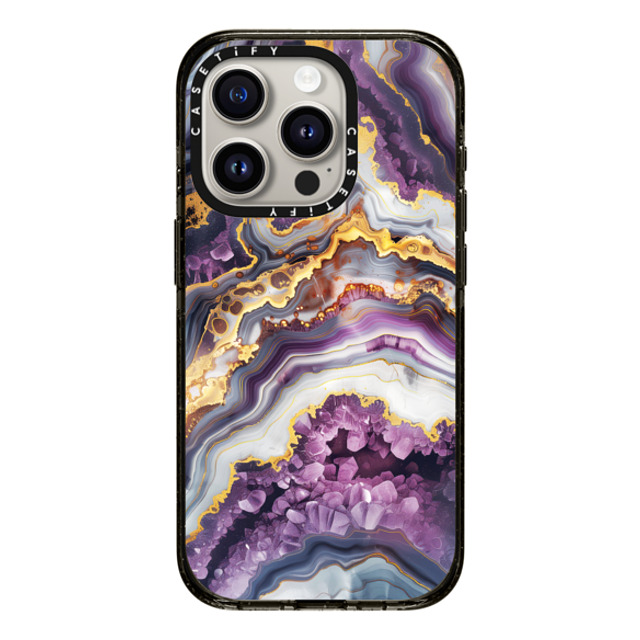 Nature Magick x CASETiFY iPhone 15 Pro ケース ブラック インパクトケース Purple Amethyst Crystal Marble