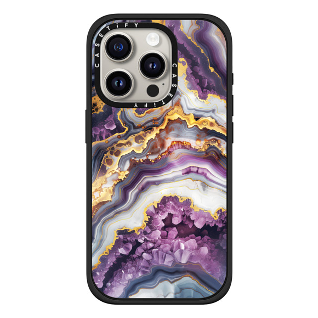 Nature Magick x CASETiFY iPhone 15 Pro ケース マットブラック インパクトケース MagSafe対応 Purple Amethyst Crystal Marble