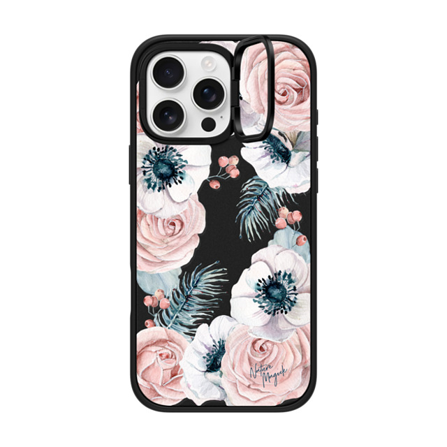 Nature Magick x CASETiFY iPhone 16 Pro Max ケース マットブラック インパクトリングスタンドケース MagSafe対応 Winter Blossom Love by Nature Magick