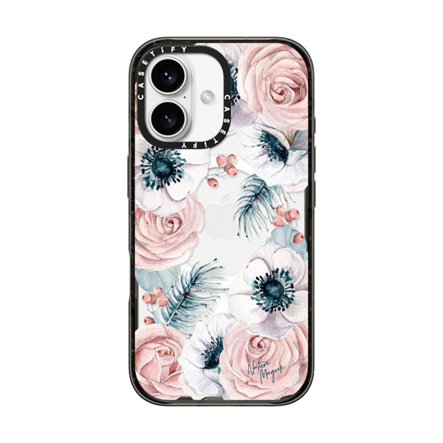 Nature Magick x CASETiFY iPhone 16 ケース ブラック インパクトケース MagSafe対応 Winter Blossom Love by Nature Magick