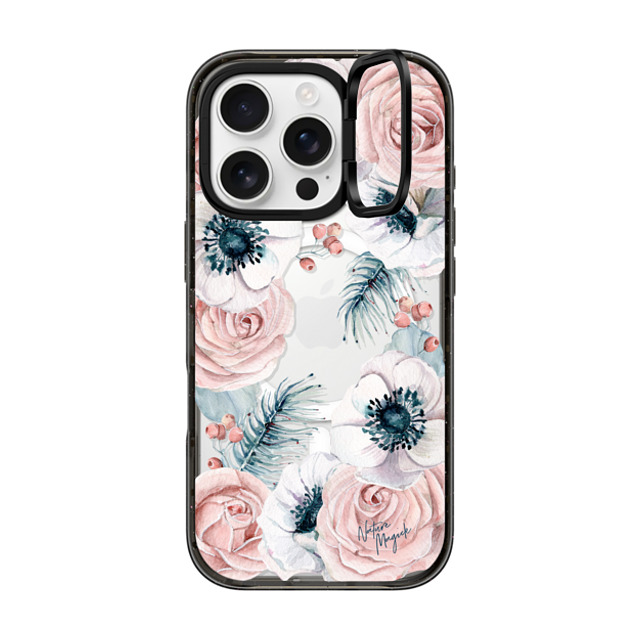 Nature Magick x CASETiFY iPhone 16 Pro ケース ブラック インパクトリングスタンドケース MagSafe対応 Winter Blossom Love by Nature Magick