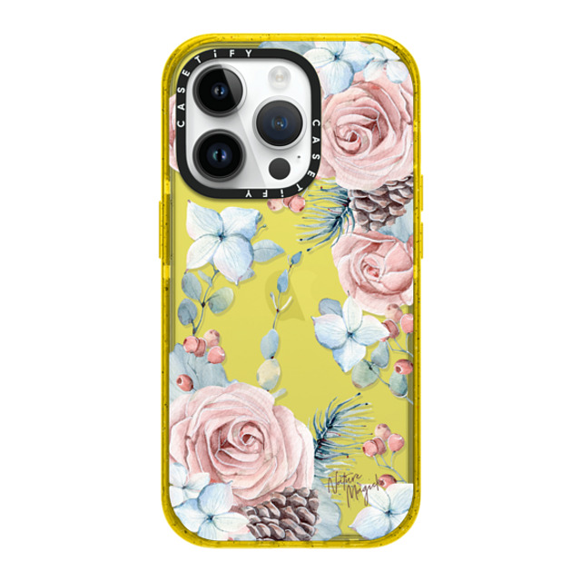 Nature Magick x CASETiFY iPhone 14 Pro ケース イエロー インパクトケース Winter Woods Roses in the Forest by Nature Magick