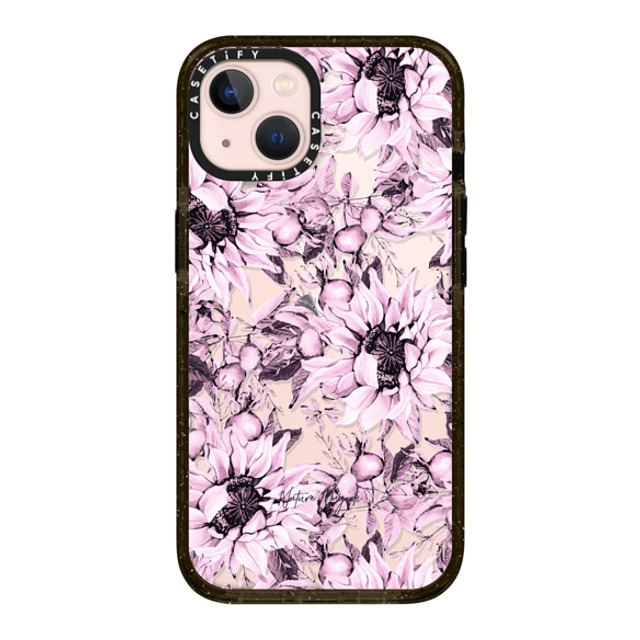 Nature Magick x CASETiFY iPhone 13 ケース ブラック インパクトケース Pink Sunflowers Watercolor Floral Flowers by Nature Magick