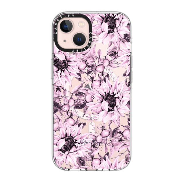 Nature Magick x CASETiFY iPhone 13 ケース クリア クリア ケース MagSafe対応 Pink Sunflowers Watercolor Floral Flowers by Nature Magick