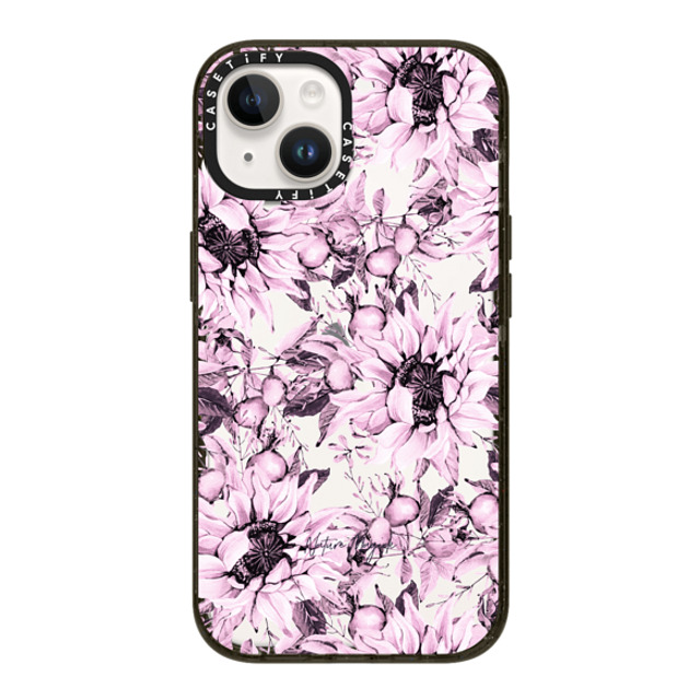 Nature Magick x CASETiFY iPhone 14 ケース ブラック インパクトケース Pink Sunflowers Watercolor Floral Flowers by Nature Magick