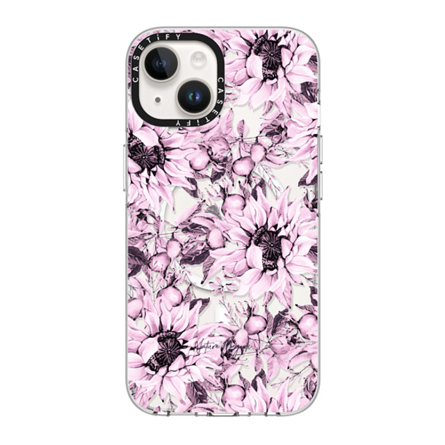 Nature Magick x CASETiFY iPhone 14 ケース クリア クリア ケース MagSafe対応 Pink Sunflowers Watercolor Floral Flowers by Nature Magick