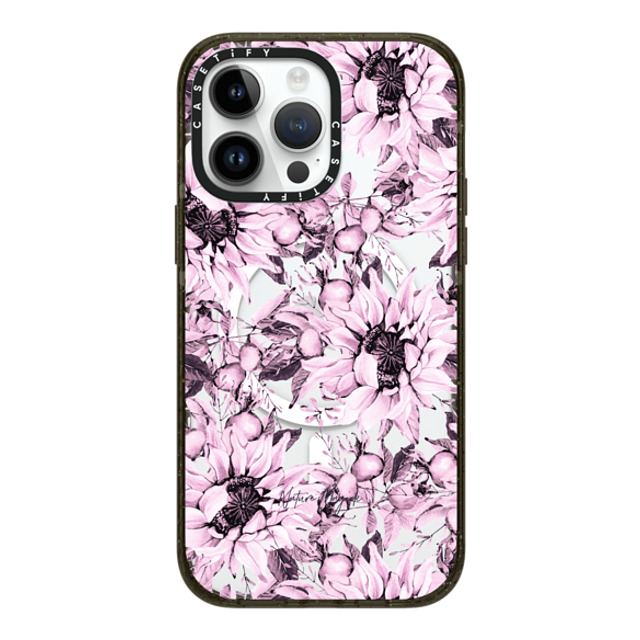 Nature Magick x CASETiFY iPhone 14 Pro Max ケース ブラック インパクトケース MagSafe対応 Pink Sunflowers Watercolor Floral Flowers by Nature Magick