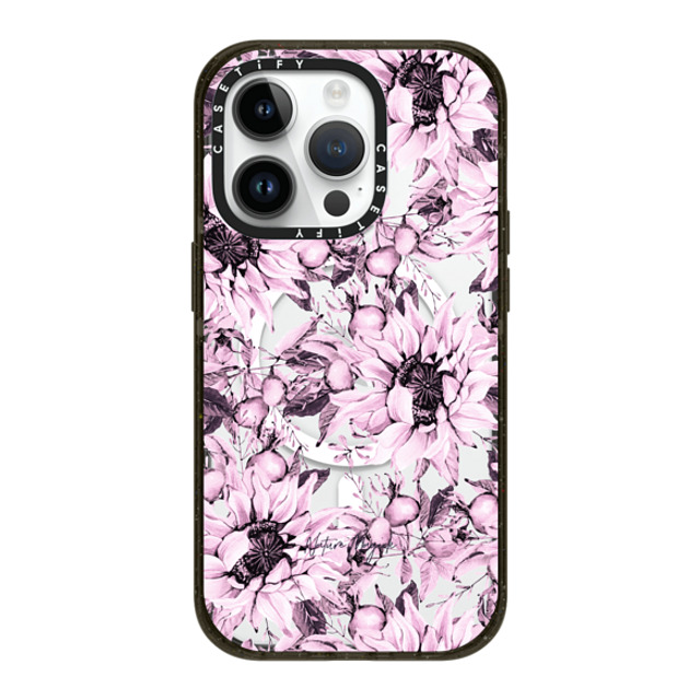 Nature Magick x CASETiFY iPhone 14 Pro ケース ブラック インパクトケース MagSafe対応 Pink Sunflowers Watercolor Floral Flowers by Nature Magick